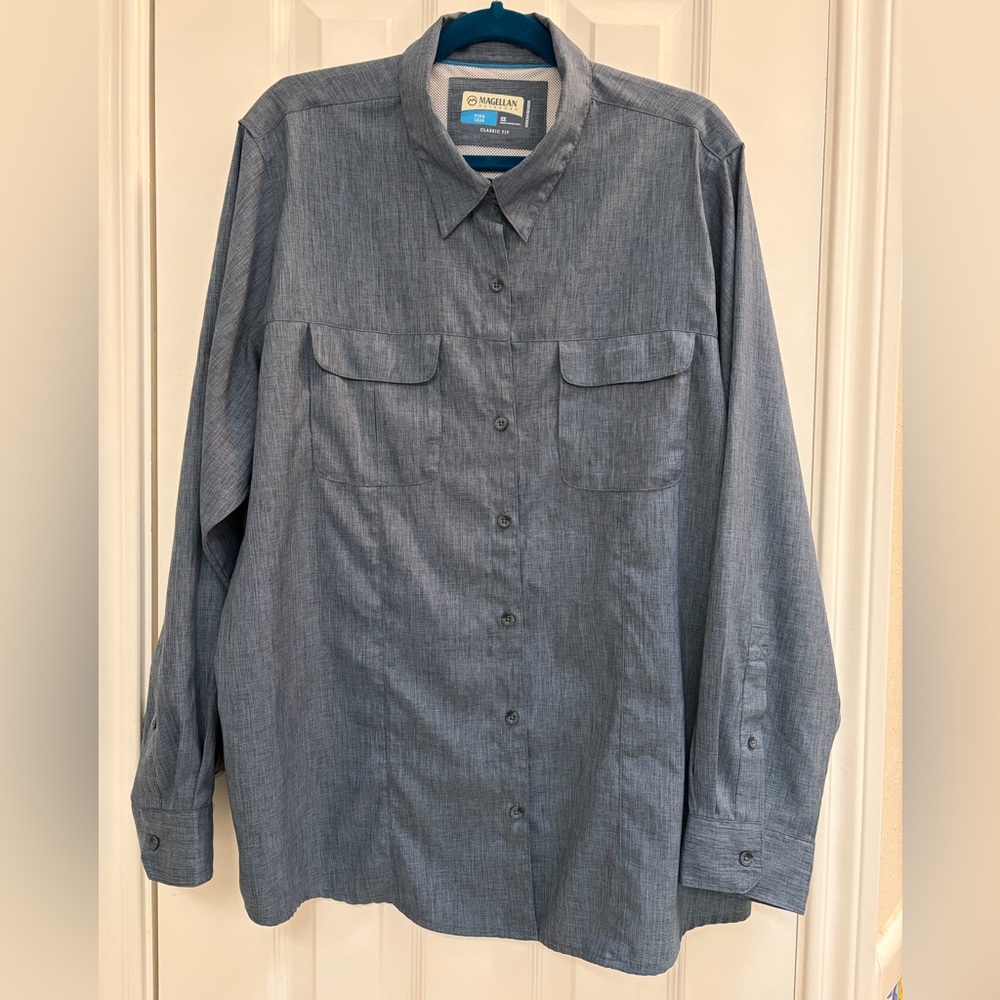 Women’s Magellan Outdoors Classic Fit Aransas Pass Shirt - Blue and Gray